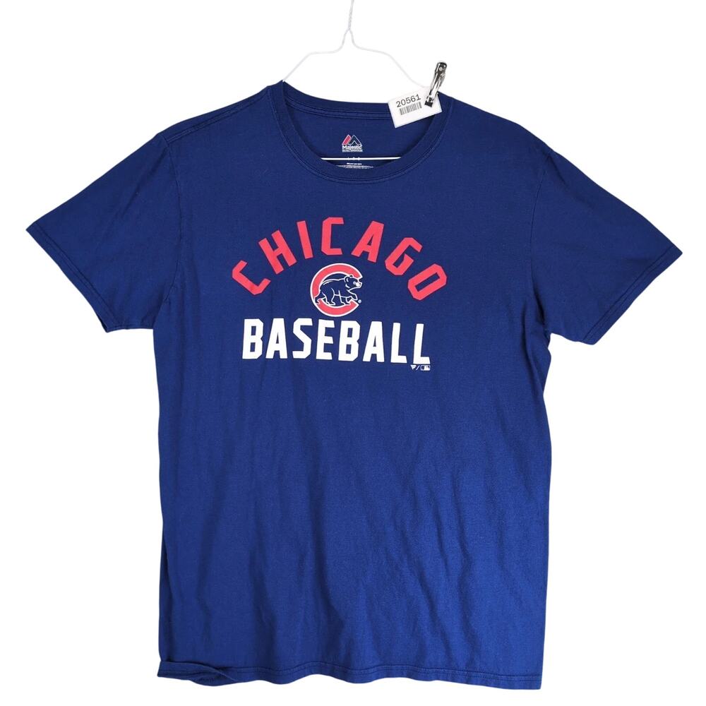 Chicago Cubs Baseball Men's L Graphic T-Shirt Majestic Blue Short Slv Bear Cub